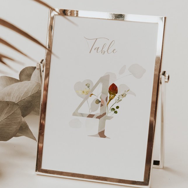 Handskrivet skript för Rustic Blommigt 4 Bröllop Bordsnummer (Skapare uppladdad)