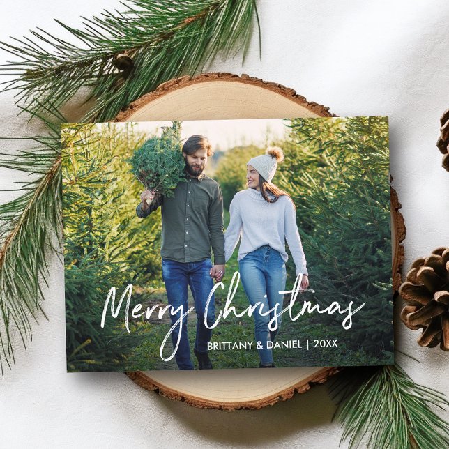Handskrivet skript, God jul par foto Vykort (Customize to change your personalized text size or text style.)