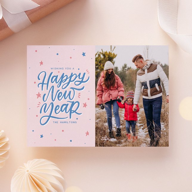 Handskrivet skript Gott nytt år 2025-foto Julkort (vintage hand lettered happy new year photo card)