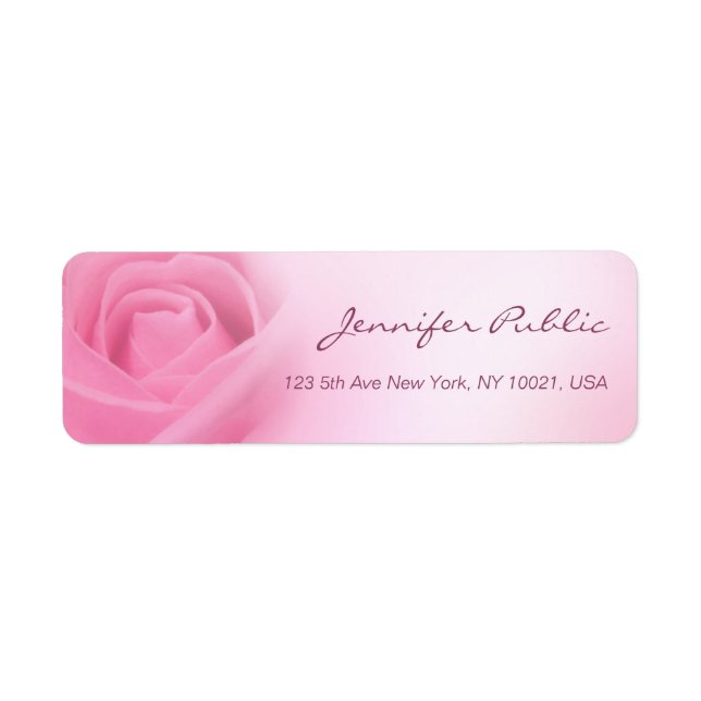 Handskrivet skript i elegant Modern Rosa ros Returadress Etikett (Framsidan)