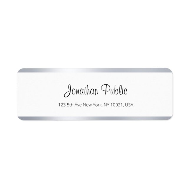Handskrivet skript i modern Silver White-Chic enke Returadress Etikett (Framsidan)