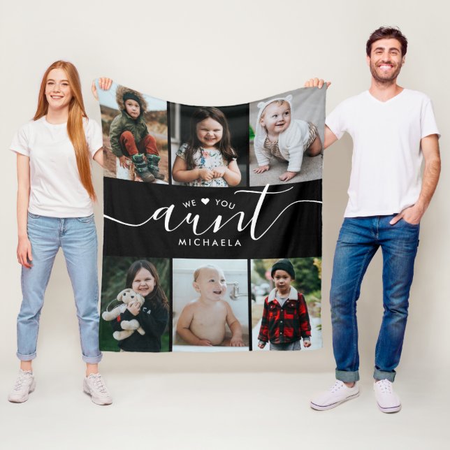 Handskrivet skript Kärlek You Moster (Namn) 6-foto Fleecefilt (På plats)