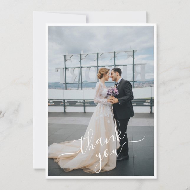 Handskrivet skript Lägg till ditt 2 foto-Bröllop Tack Kort (Framsida)