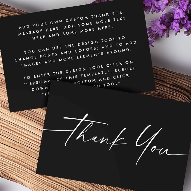 Handskrivet skript - svart mini-tackkort visitkort (Handwritten script black mini thank you card)