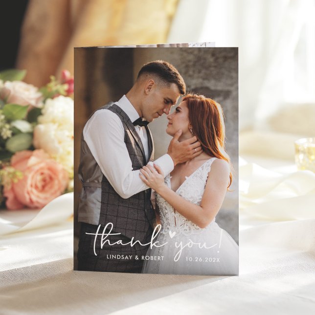 Handskrivet skript, Sweet Kärlek Heart Bröllop Pho Tack Kort (Skapare uppladdad)