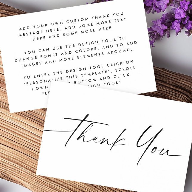 Handskrivet skript, vitt mini-tackkort visitkort (Handwritten script white mini thank you card)