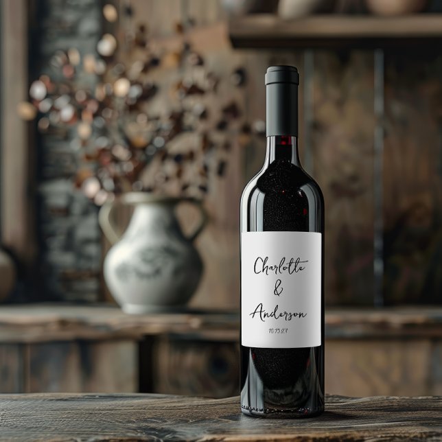 Handskrivet skript Whimsical White Personligt bröl Vinflaska Etikett (Skapare uppladdad)