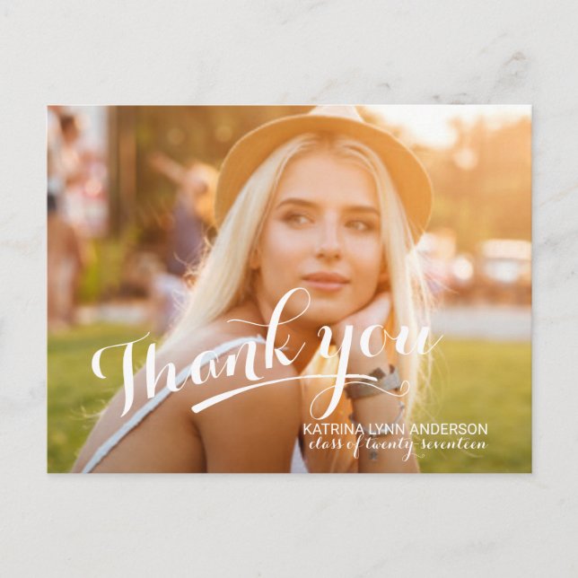 Handskrivet skriptfoto för Studenten Tack Vykort (Framsida)