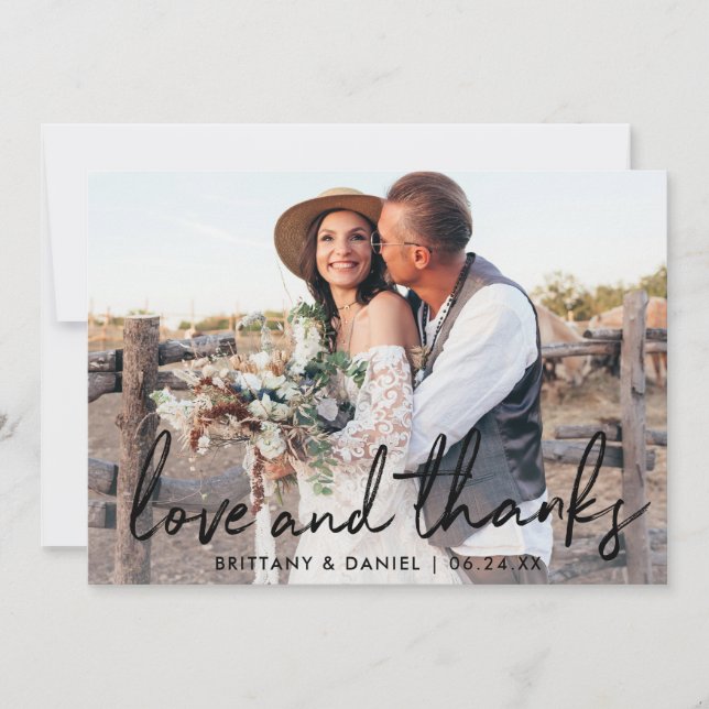 Handskrivet svart skript Kärlek och tack Bröllop Kort (Framsida)