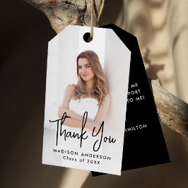 Handskrivet Svart skript Studenten Tack Presentetikett