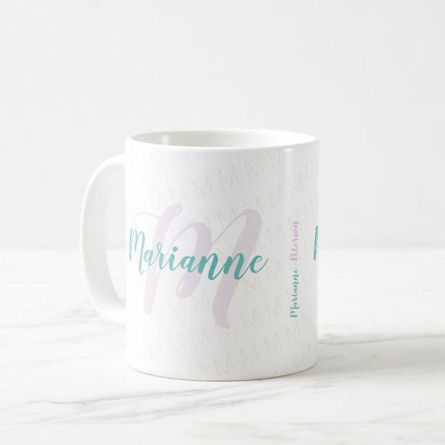 handskrivet teckensnitt med monogrammet namn / mon kaffemugg (Framsida vänster)