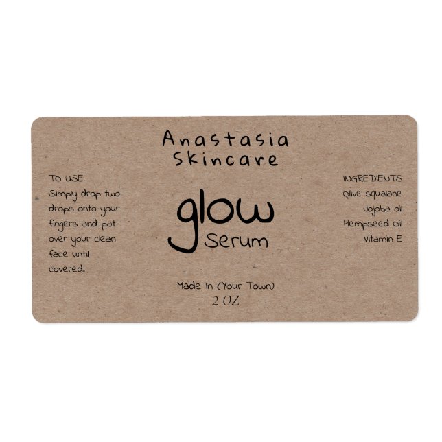 Handskrivna minimalistiska formaterade serumetiket fraktsedel (Framsidan)