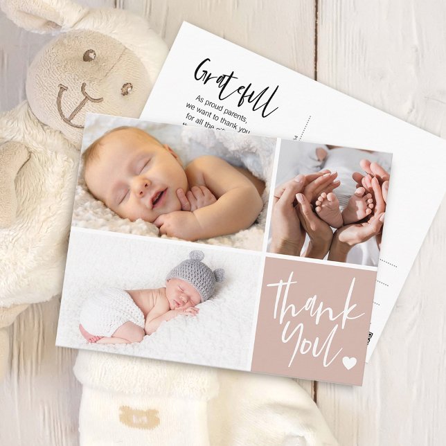 Handskrivna tack-födelsemedsdelande foton vykort (Handwritten Thank You Birth Announcement Photos Postcard)