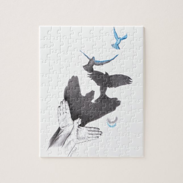 Handskuggande fåglar Illusion Surreal konst Pussel (Vertikal)