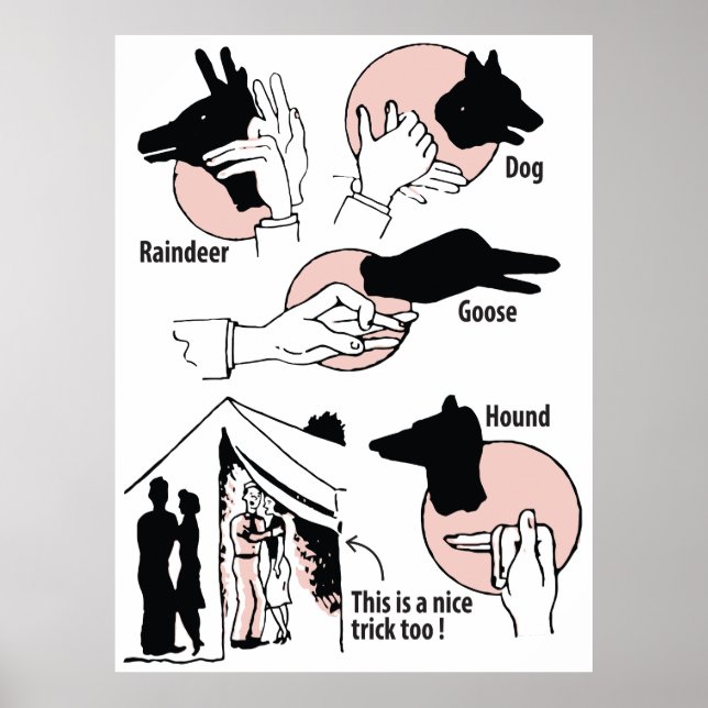 Handskuggor, snyggt trick, humor, vintage poster (Framsidan)
