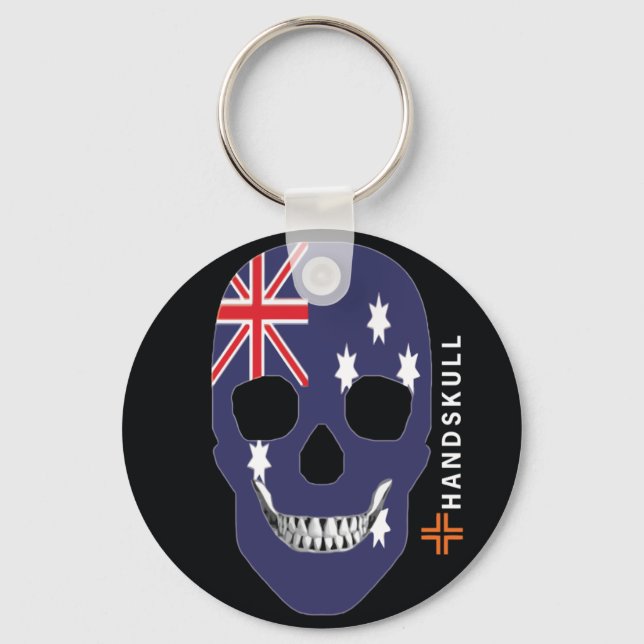 HANDSKULL Australien,Lycklig-skalle,Australien fla Nyckelring (Framsida)