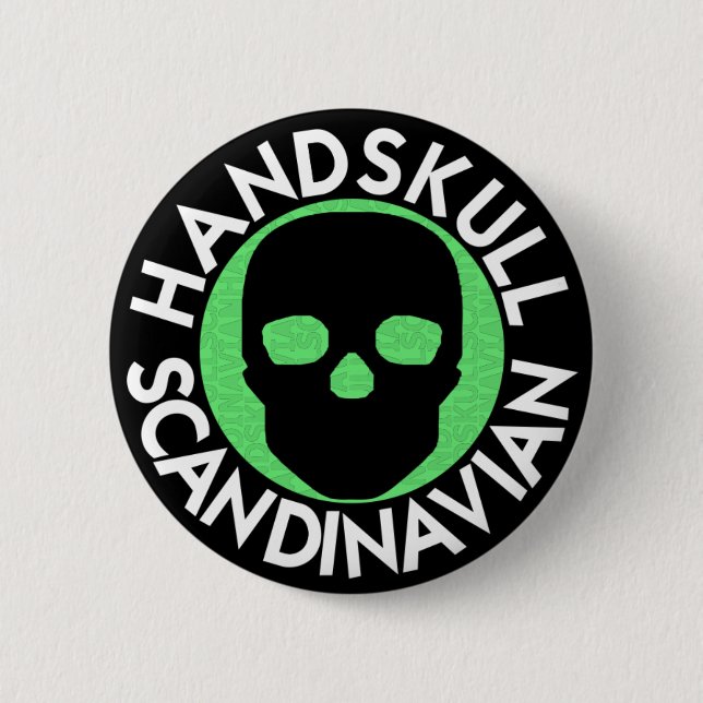 HANDSKULL LIV Harlequin Round Badge Black P3 Knapp (Framsida)