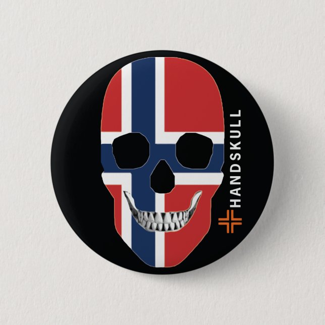 HANDSKULL Norge,Lycklig skalle,Norge flagga Knapp (Framsida)