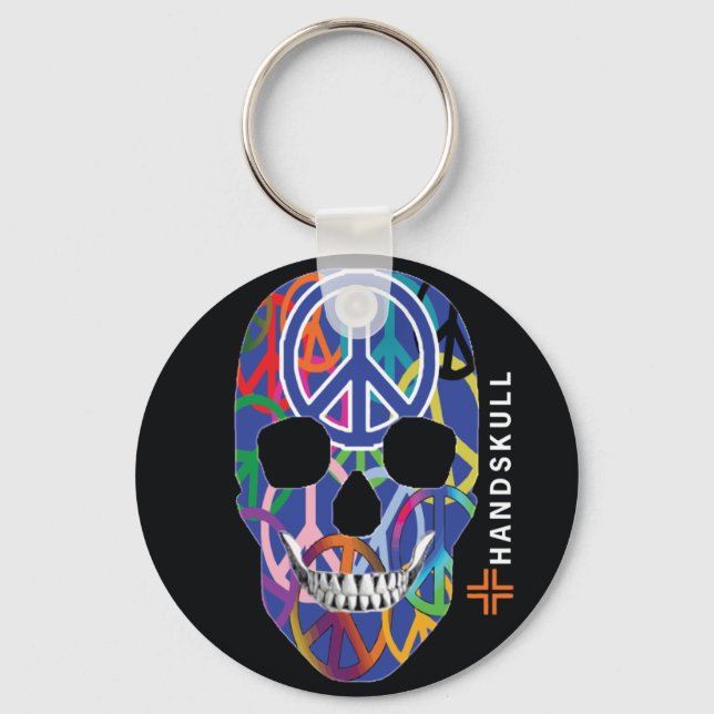 HANDSKULL Peace,Lycklig-skalle,Peace-flagga Nyckelring (Framsida)