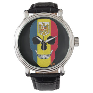 HandSKULL-Rumänien av manar, läder B2 Armbandsur