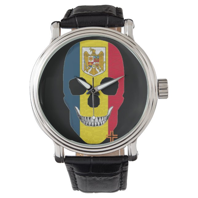 HandSKULL-Rumänien av manar, läder B2 Armbandsur (Framsida)