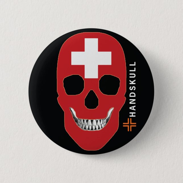 HANDSKULL Schweiz,Lycklig-skalle,Schweiz flagga Knapp (Framsida)