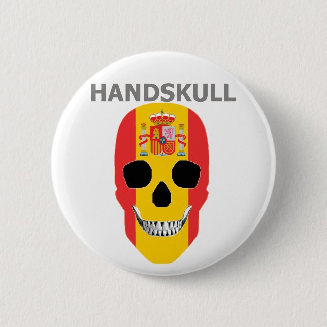 HANDSKULL Spanien,Lycklig-skalle, Spanien flagga Knapp (Framsida)
