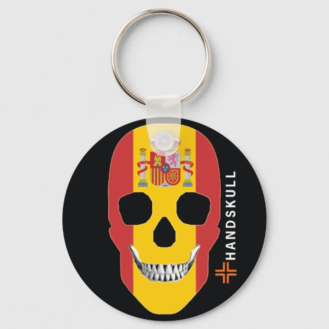 HANDSKULL Spanien,Lycklig-skalle,Spanien flagga Nyckelring (Framsida)