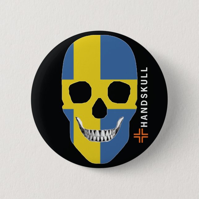 HANDSKULL Sverige,Lycklig skalle,Sverige flagga Knapp (Framsida)