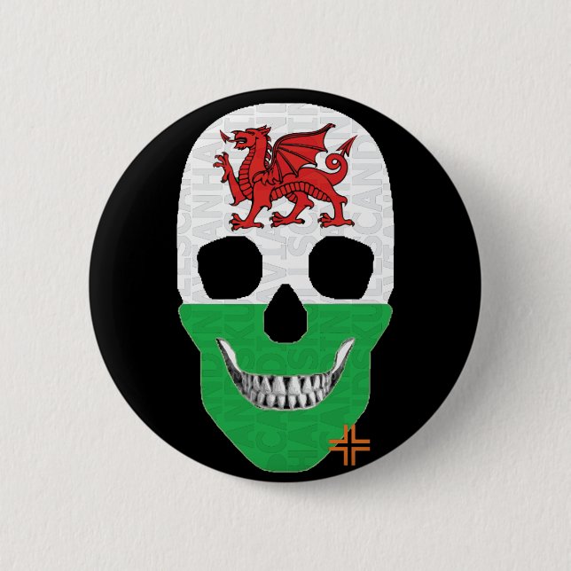 HANDSKULL Wales Round Badge svart B2 Knapp (Framsida)