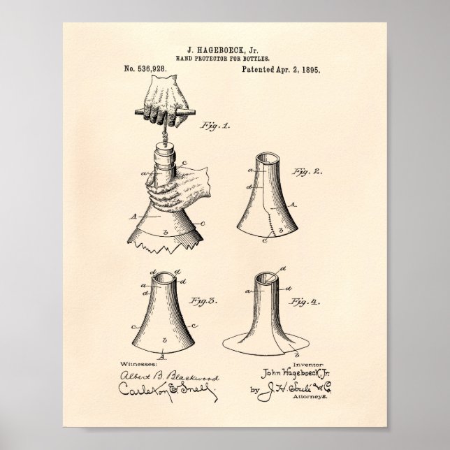 Handskydd Flaskor 1895 Patent Art Old Peper Poster (Framsidan)