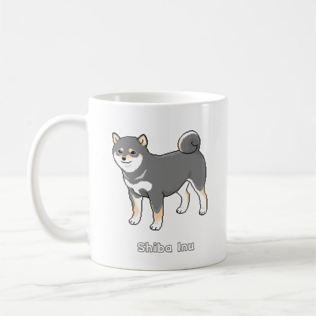 Handsome Black & Tan Shiba Inu Pixel Art Kaffemugg (Vänster)