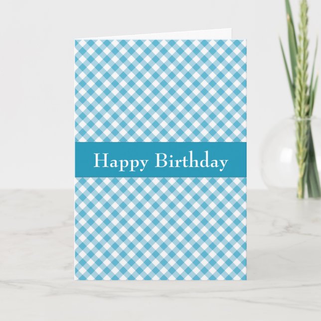 Handsome Blue Gingham Birthday Card Kort (Framsida)