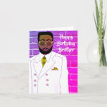 Handsome Brother African American Birthday  Kort<br><div class="desc">Den här coolan har ett afrikanskt födelsedagskort med vit kostym och slips.  Hämta det här kortet för din fantastiska födelsedag.</div>