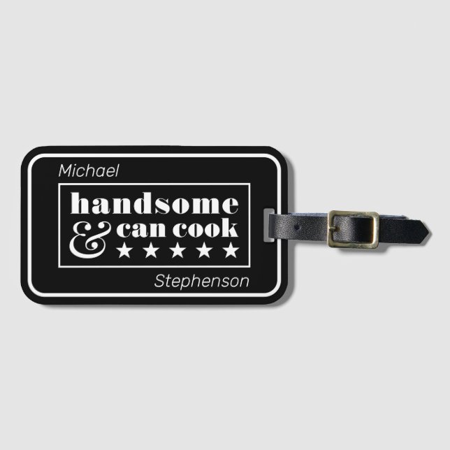 Handsome & Can Cook Black Typography Father's Day Bagagebricka (Framsida horisontal)