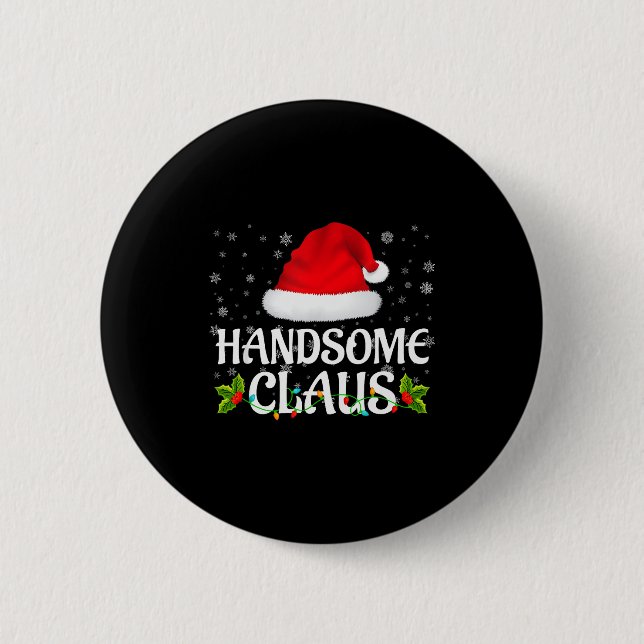 Handsome Claus Christmas Lights Santa Pajama Famil Knapp (Framsida)