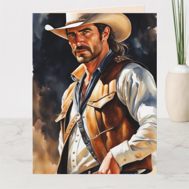 HANDSOME COWBOY BIRTHDAY GREETING CARD KORT (Framsida)