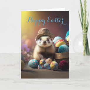 Handsome Ferret i Hat med Finare Eggs Påsk Helgkort