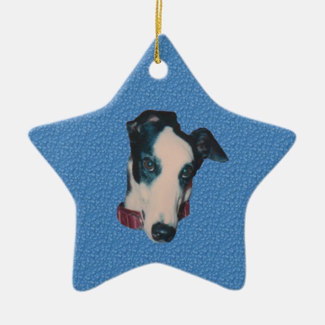 Handsome Greyhound Ansikte Hund Ornament (Framsidan)