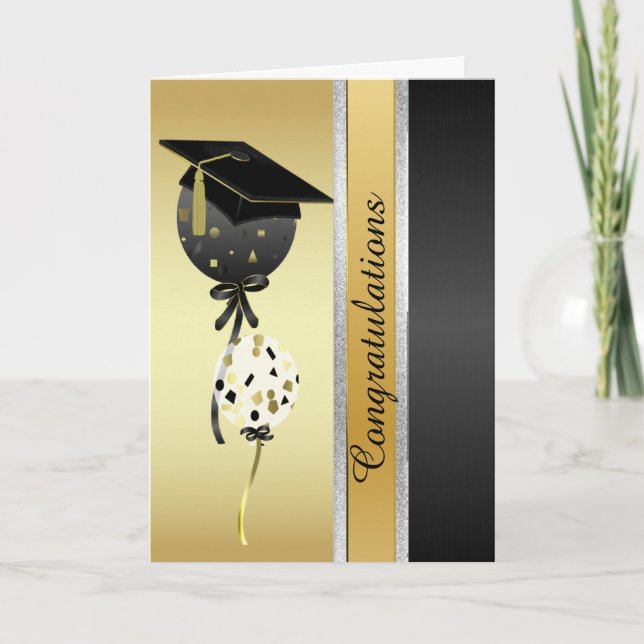 Handsome Guld and Black Balloons Studenten Card Kort (Framsida)