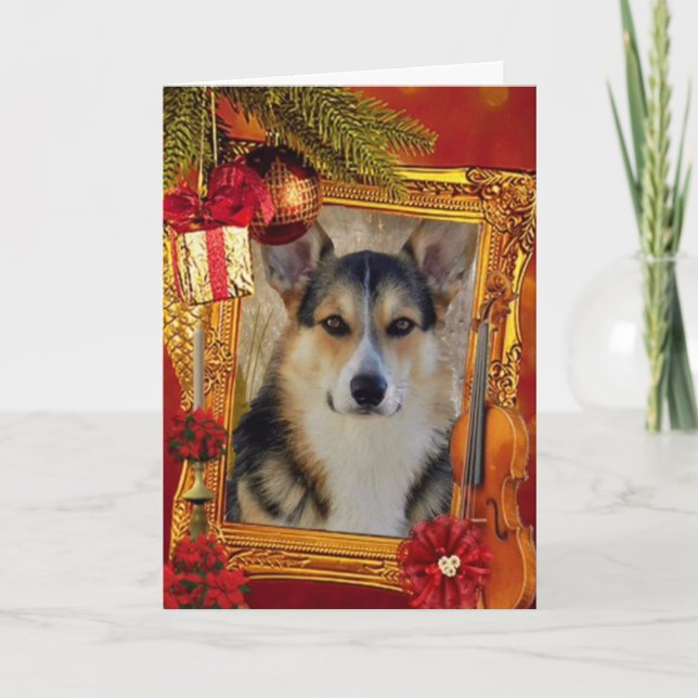 Handsome Helgdag Welsh Corgi med Ram Helgkort (Framsida)