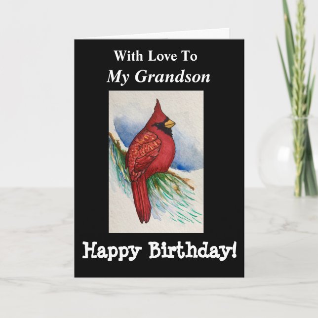 Handsome Kardinal Birthday My Grandson Bold Bird Kort (Framsida)