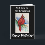 Handsome Kardinal Birthday My Grandson Bold Bird Kort<br><div class="desc">Ge en ursprunglig vattenfärgsmålning av en kardinal på ett gren-kort till din barnson för en födelsedagsfirande. Han kommer att njuta av det UNDERBARA önskemålen på insidan. Fågelskådarna kommer att vara glada över den utformning som visar realistiska detaljer som målas i vibrerande färg av rött och svart. Fläkt av naturkonst kommer...</div>