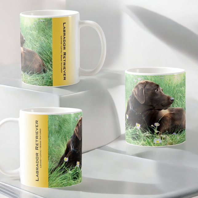Handsome Labrador Retriever Porträtt i Flowers Kaffemugg (Three views of the design on this ceramic mug.)