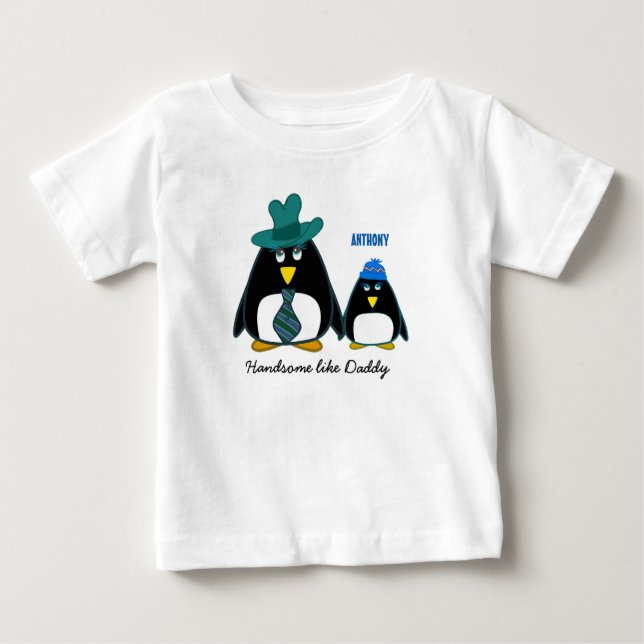 Handsome like Pappa. Sött Little Penguin T-shirt (Framsida)