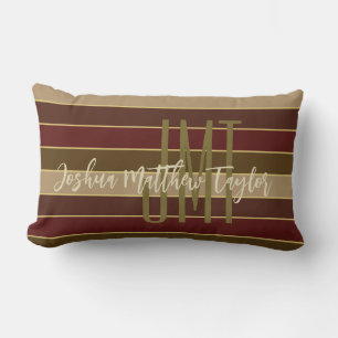 HANDSOME MONOGRAM NAMN GULD CRIMSON BROWN RAND LUMBARKUDDE