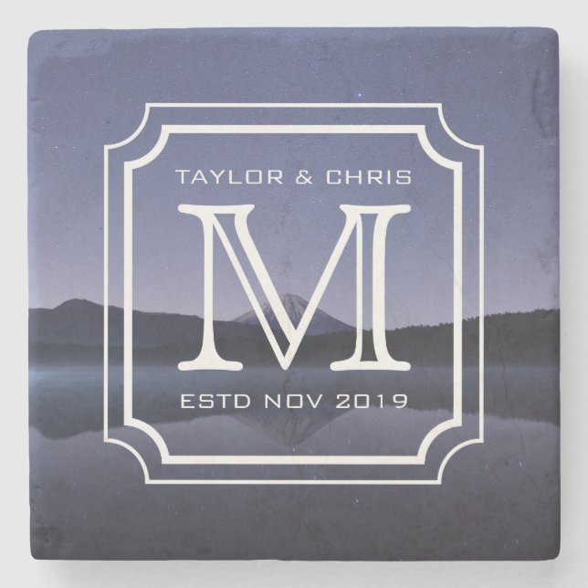 Handsome Monogram vackert liggande foto enkelt Stenunderlägg (Framsidan)