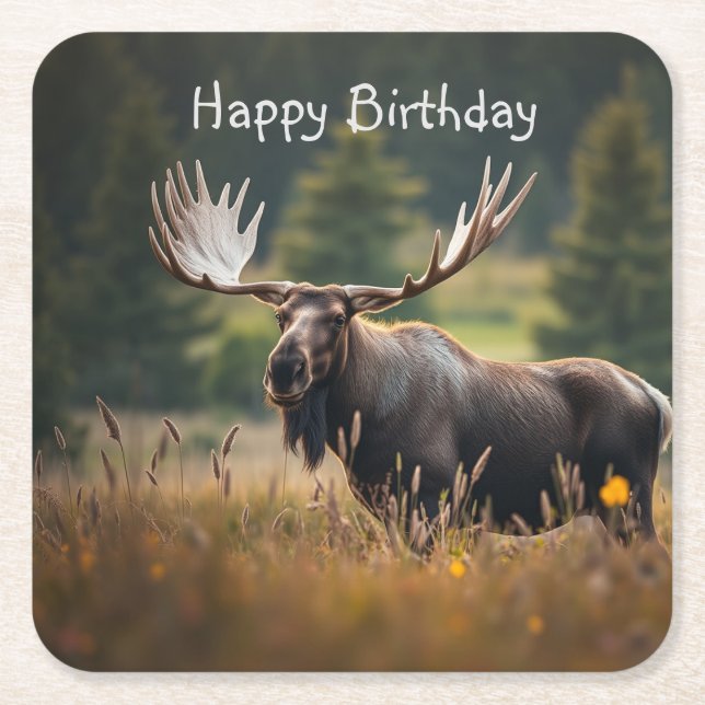 Handsome Moose Birthday Underlägg Papper Kvadrat (Framsidan)