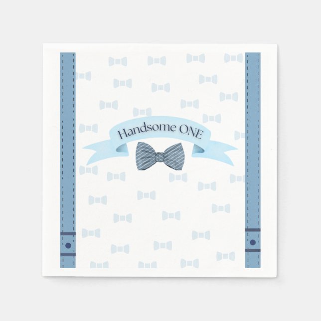 Handsome One Baby Boy First Birthday Party Napkins Pappersservett (Framsidan)