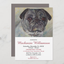 HANDSOME PUG ÖNSKEMÅL GRATTIS PÅ FÖDELSEDAGEN INBJUDNINGAR